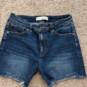 KanCan Dark Blue Frayed Hem Shorts